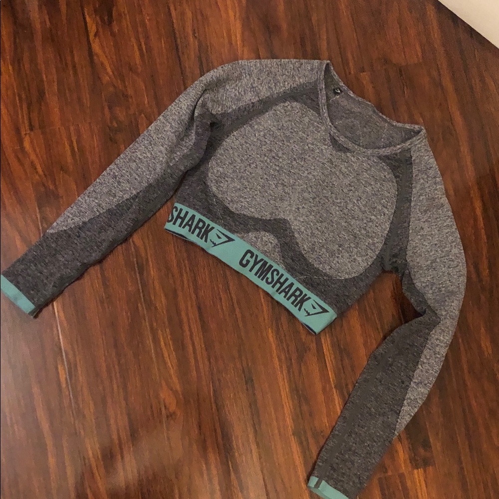 Gymshark Charcoal and Aqua Long Sleeve Crop Top